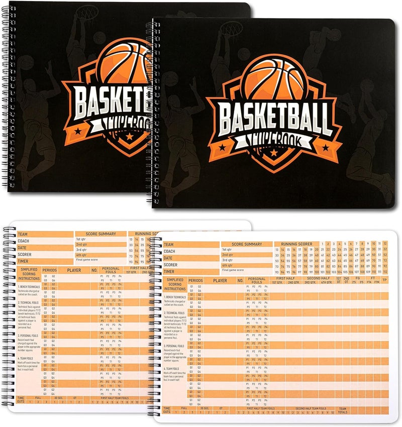 INKNOTE 2Pcs Basketball scorebook with Build Page 50 Games Basketball Stats Book 14.4 x 9inch Side by Side Coach and Referee scorebook for High School Middle School Little League for Scorekeepers - Image 1